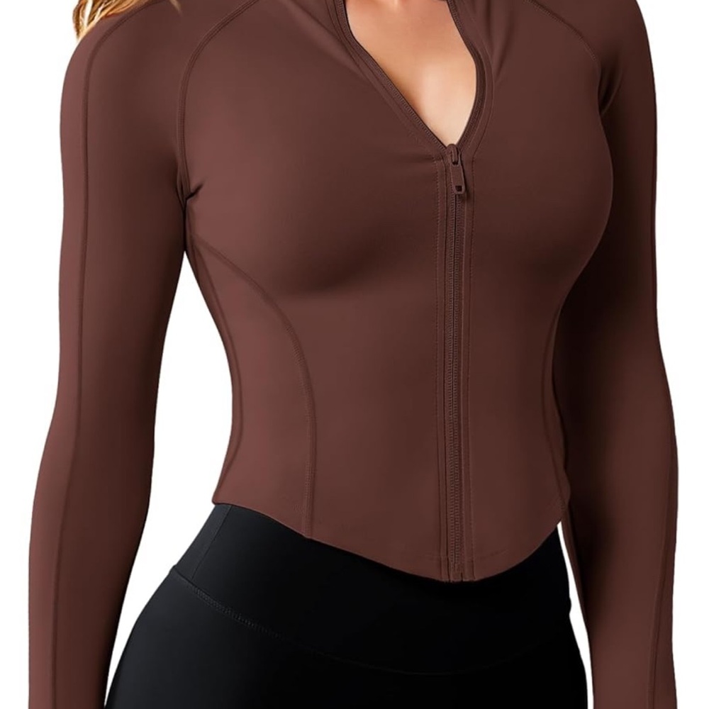Women’s Zip-Front Long Sleeve Active Top - Brown